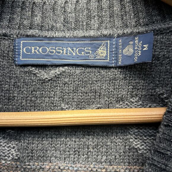 Vintage Wool Vest Mens Medium Gray Sweater Old Money Deer Duck Fishing 90s Y2K - Picture 3 of 9